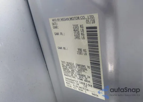 2018 Nissan Maxima 3.5 Sv z USA, uszkodzony, nr VIN 1N4AA6AP3JC388198